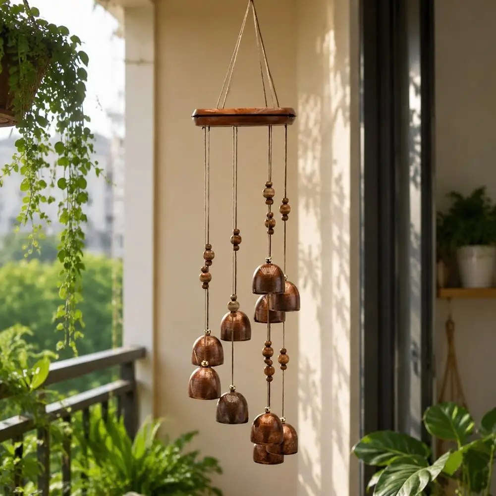 Nouvelles clochettes à vent en métal avec 6 clochettes en cuivre - Ornement suspendu décoratif pour la cour et le jardin, idéal pour la décoration extérieure de la maison