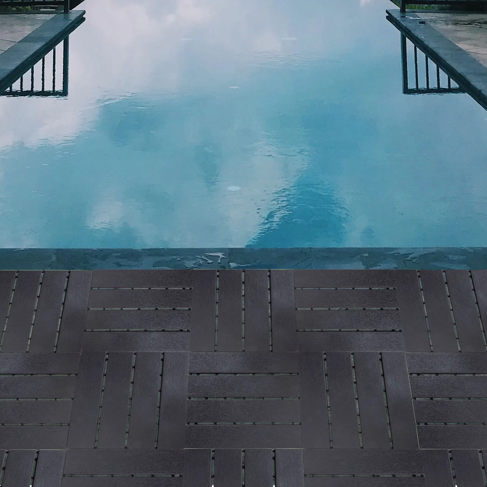 بلاط متشابك من الخشب والبلاستيك مقاوم للماء للأرضيات الخارجية والشرفة والربط والتزيين بمظهر طبيعي طازج للأشعة فوق البنفسجية والمطر والثلج #6