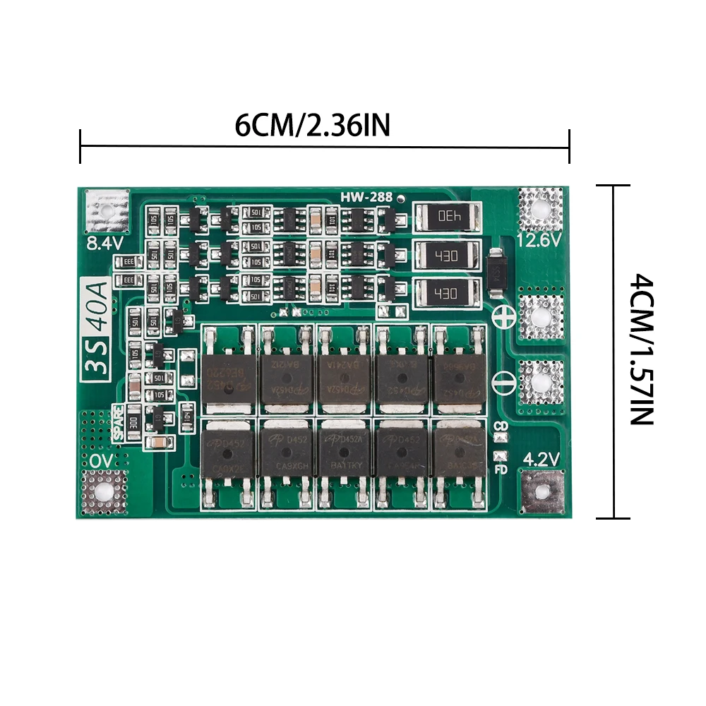 3S 40A 12.6V 18650 Lithium Battery PCB BMS Charger Protection Board Balanced Version Auto Recovery For Drill Motor