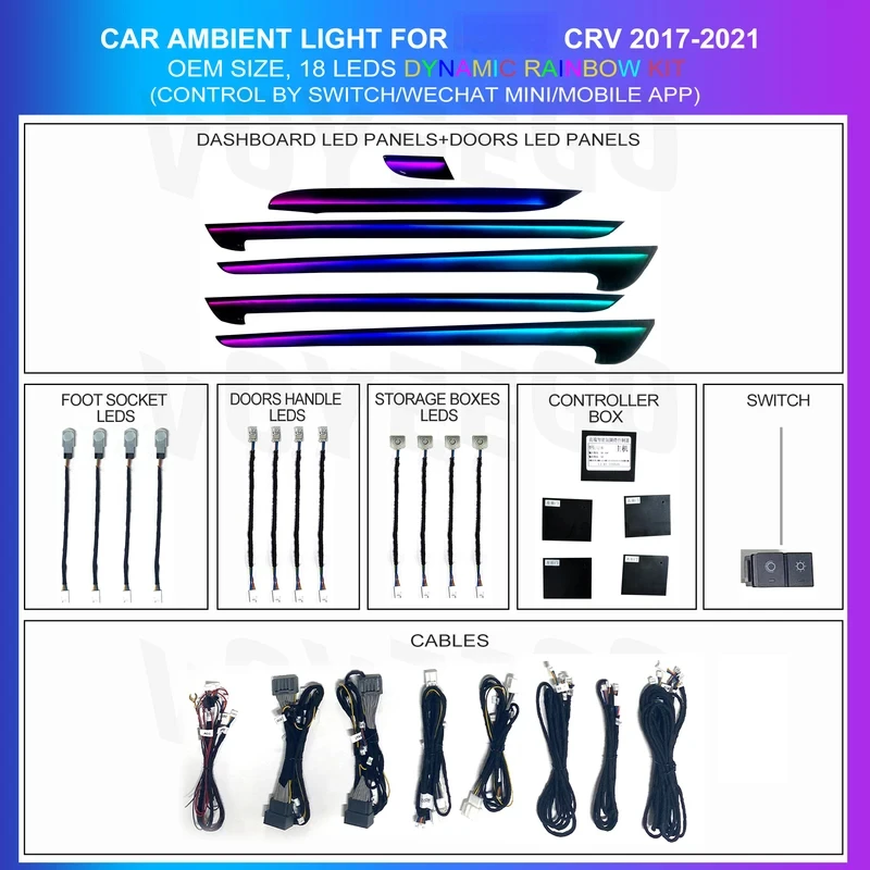 YZG Factory Price Good Quality Hot Selling Ambient Light CRV 2017-2021 Dynamic 18 Leds Car Interior Ambient Light