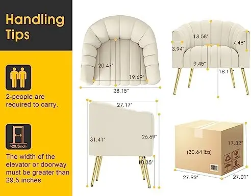 Oversized Pumpkin Velvet Barrel Chair, Modern Armchair for Living Room, Office, Beige