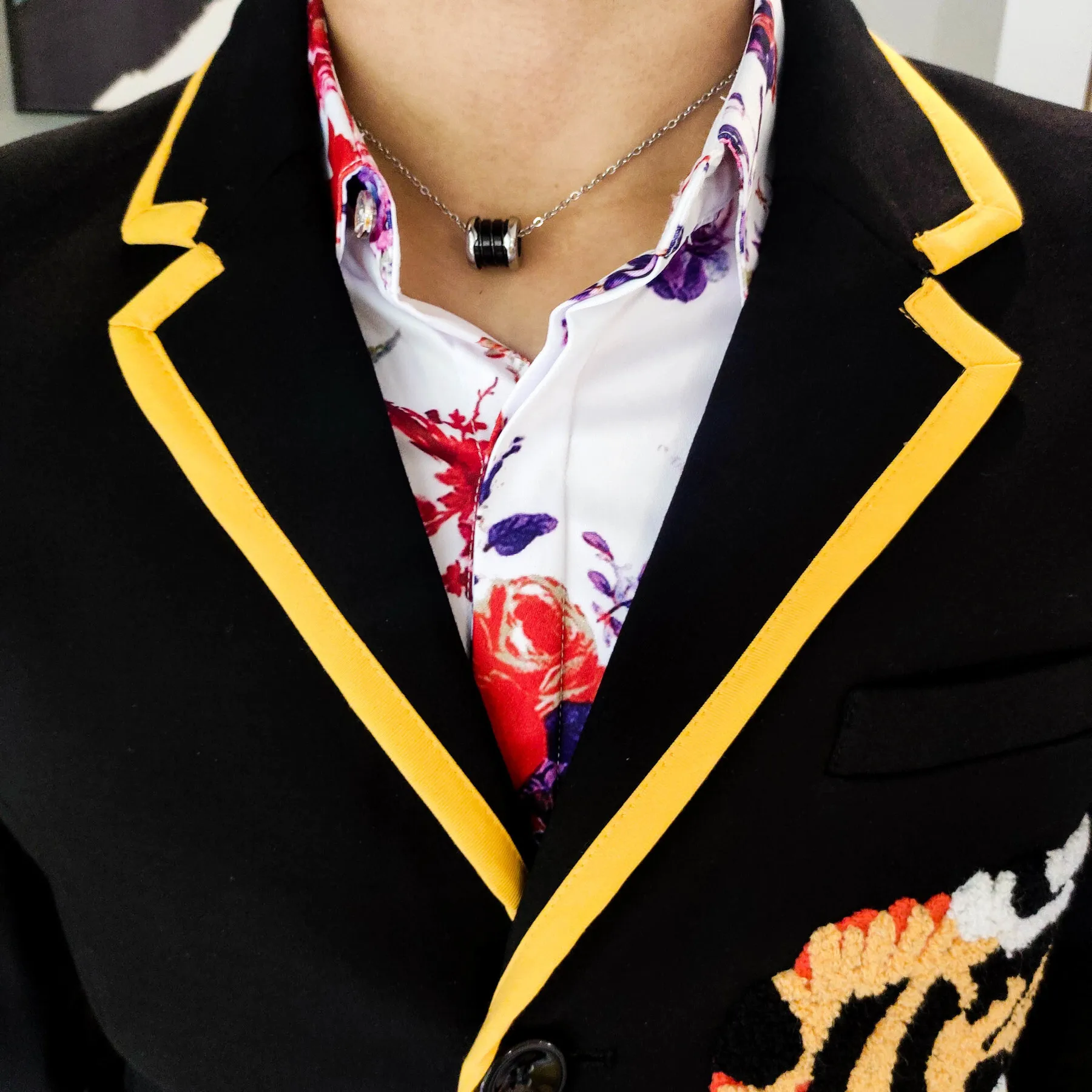 Men Blazer Jacket Flocking Tiger Head Coat Male Trend Hip-hop Stage Costumes For Singer Tide Men Blazer Casual Stylish Blazer