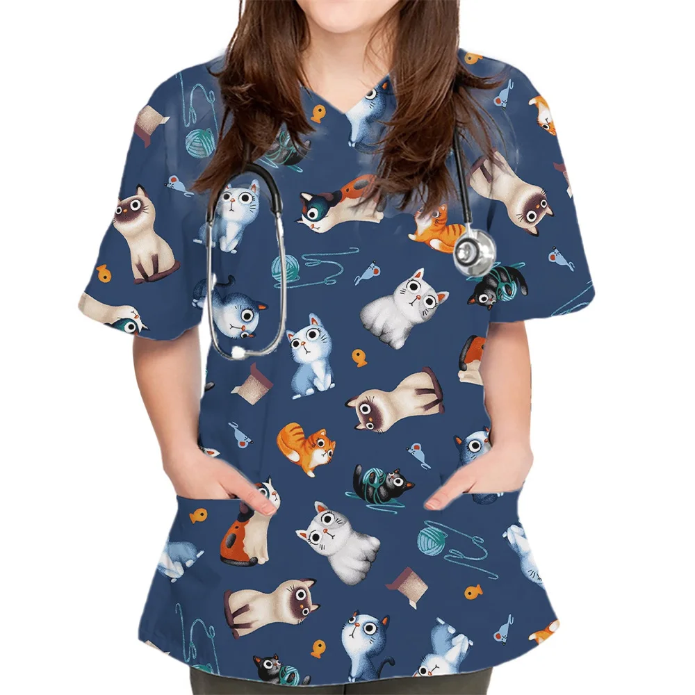 Infermieristica V Para Mujer Uniforme De Veterinario Dental Enfermera Blusa Trabajo Con Estampado Dibujos Animados Camisetas Para Mujer