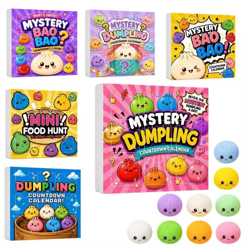 Kawaii Squishy Dumpling Advent Calendar , Squeeze Stress Relief Toy, Kids Birthday Gift Decor Anti-Anxiety Squishies