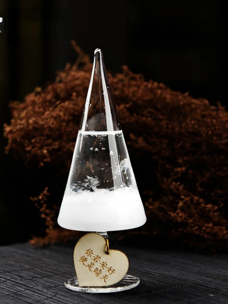 Creative Christmas Tree Storm Glass Bottle Weather Forecast Predictor Monitor Barometer with Wooden Base for Desktop Decoration