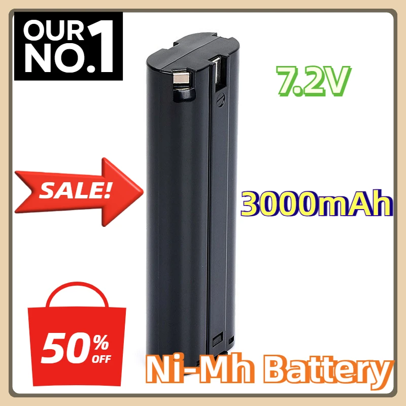 

For Makita 7000 7002 7033, 6010D 6018D 6073D 6172D DA3000D 6019D 9500D DA301D ML702 2 Pack 7.2V 3.0Ah Ni-Mh Battery Replacement