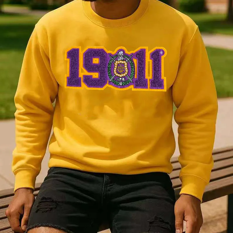 1911 Number Chenille Omega Psi Phi Fraternity Men of Greek Iron on Embroidery Patches for Hoodie