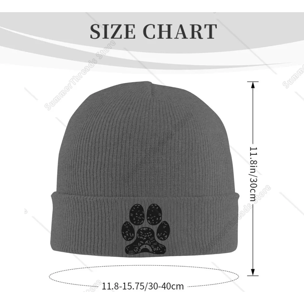 Black Dog Paw Print Winter Beanie Hat for Men & Women - Warm Knit Cap - Soft Stylish Skull Caps for Cold Weather