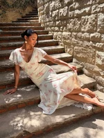 Women Floral Print Flutter Sleeve Pleated Dress Lady Sexy Fashion V-neck Waist Cinched Vestidos 2026 Summer Evening Sundress - Image 6