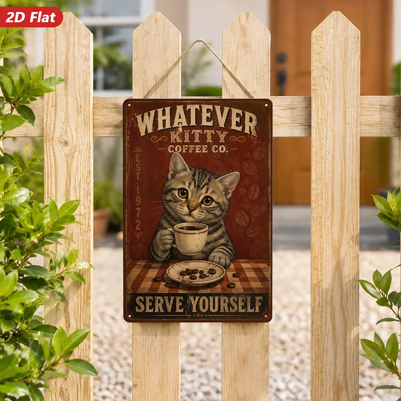 2D Flat Metal Sign Wall Art, Cat-themed Home Decor, Vintage Style, 