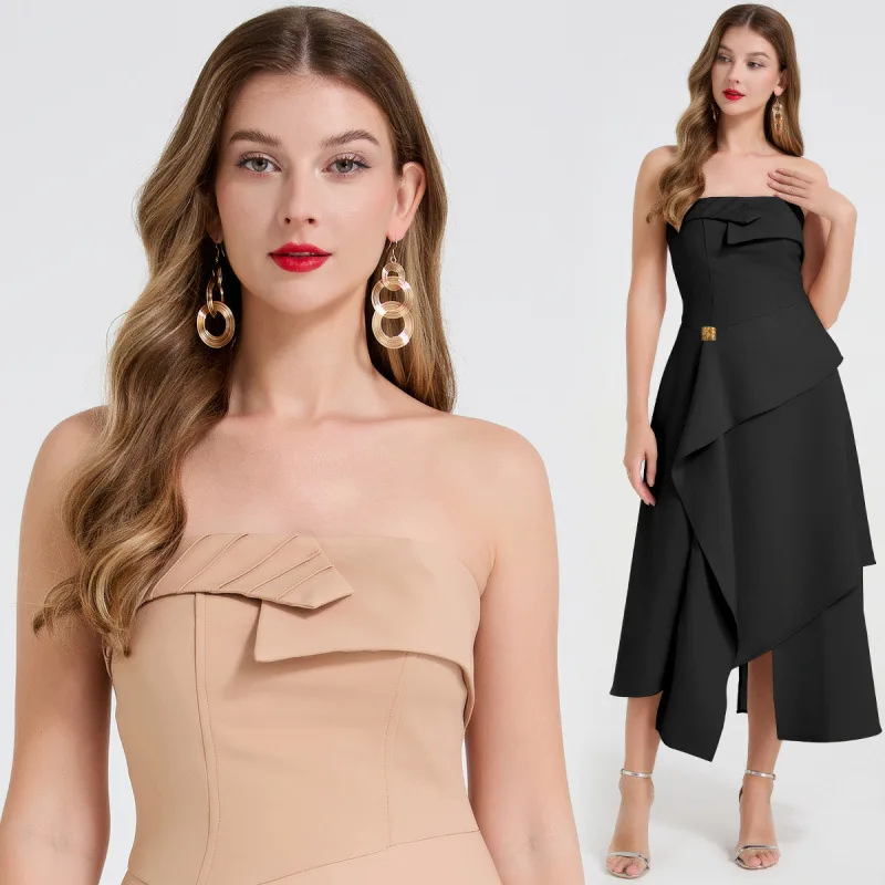 

Сексуальная асимметричная юбка-перекрытие Сексуальное платье на бретельках из бархатного материала с высокой талией Ci для поездок на работу Подходит для женщин среднего возраста