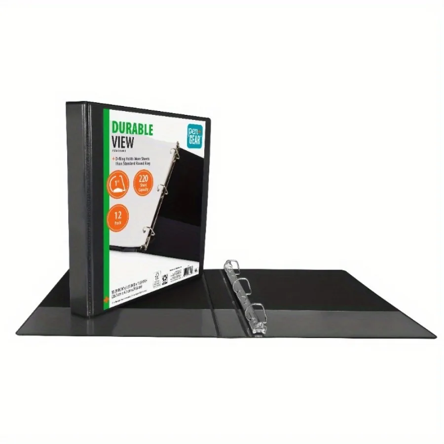 คลิปหนีบกระดาษทนทาน 1" D-Rings เอียง 1" สีดํา แพ็ค 12 ชิ้น น้ําหนักเบา พกพาสะดวก