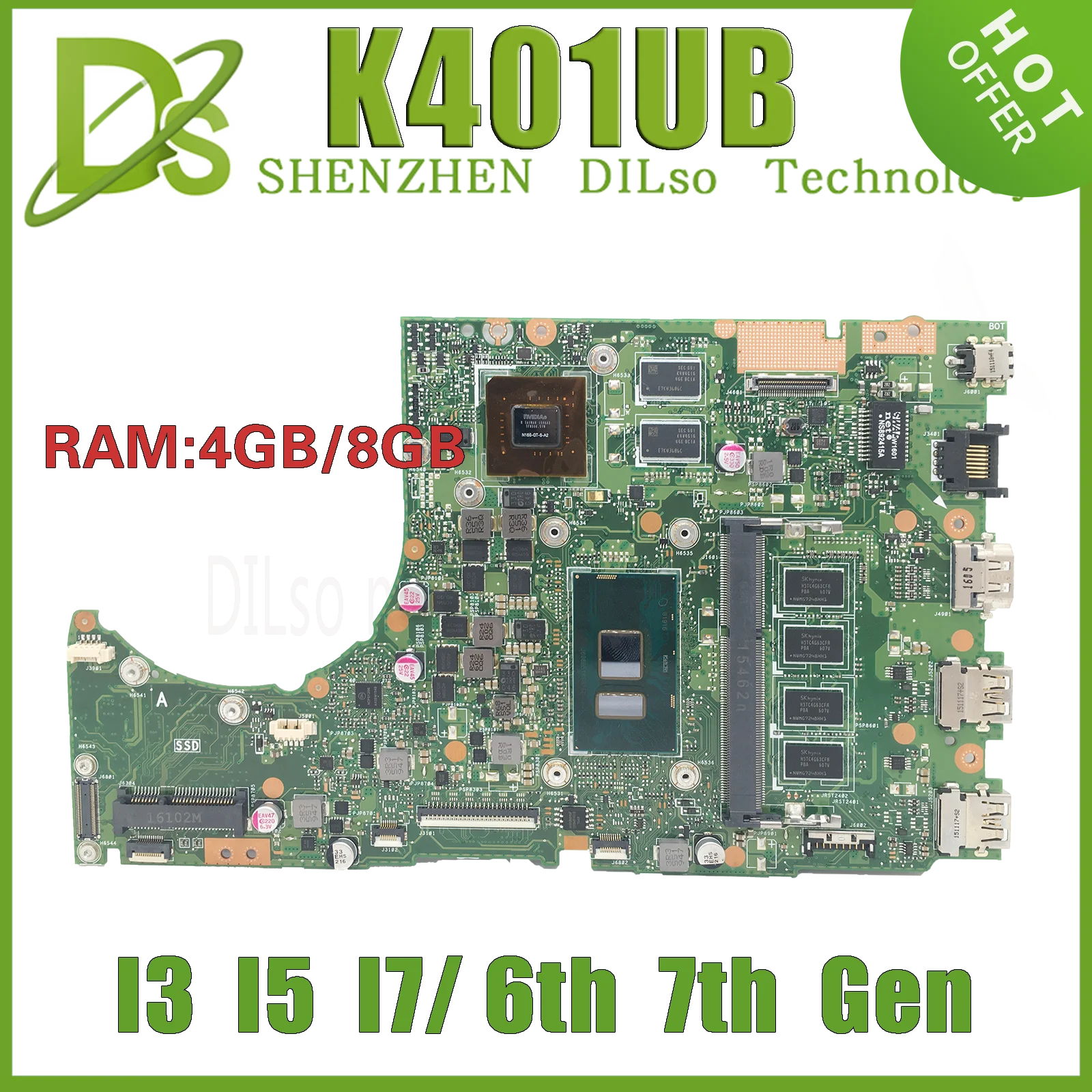 K401UB Laptop Motherboard For ASUS K401UQK K401U A401U A401UQ V401UQ V401U Mainboard  With 4GB/8GB RAM I3 I5 I7 6th 7th Gen