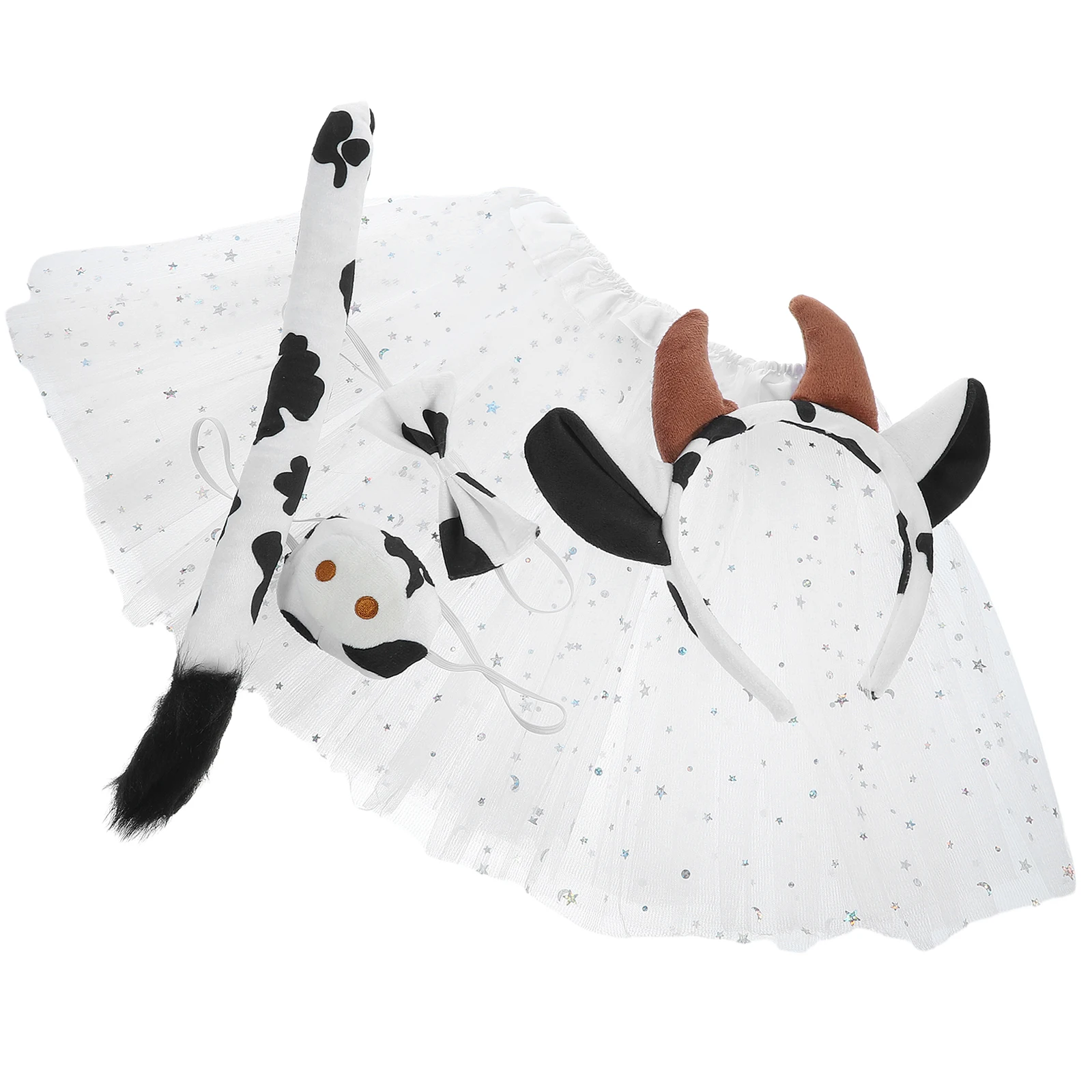 

Cow Costume Accessories Set Black White Ears Coffee Horns Headb Party Dress Props Star Skirt Tail Cosplay Halloween Girls Wear