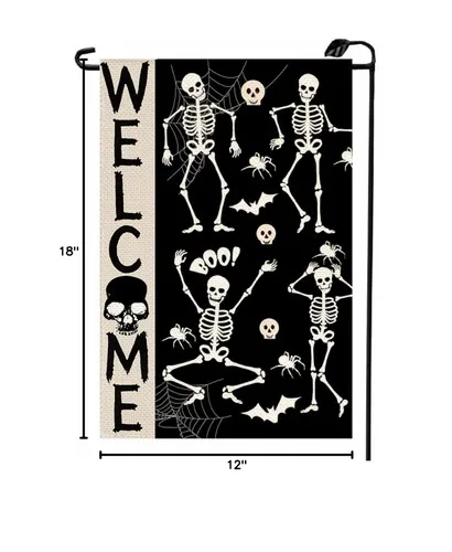 Halloween Skull Welcome Double Sided Burlap Garden Flag 12x18 Inch Outdoor YYZ