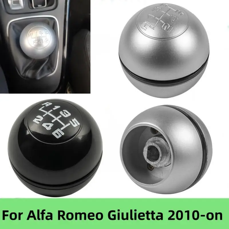 5 Speed Black / Silver Gear Shift Knob Lever Shifter Top Cap Cover For Alfa Romeo Giulietta 2012 2013 2014 2015 2016 2017 2018