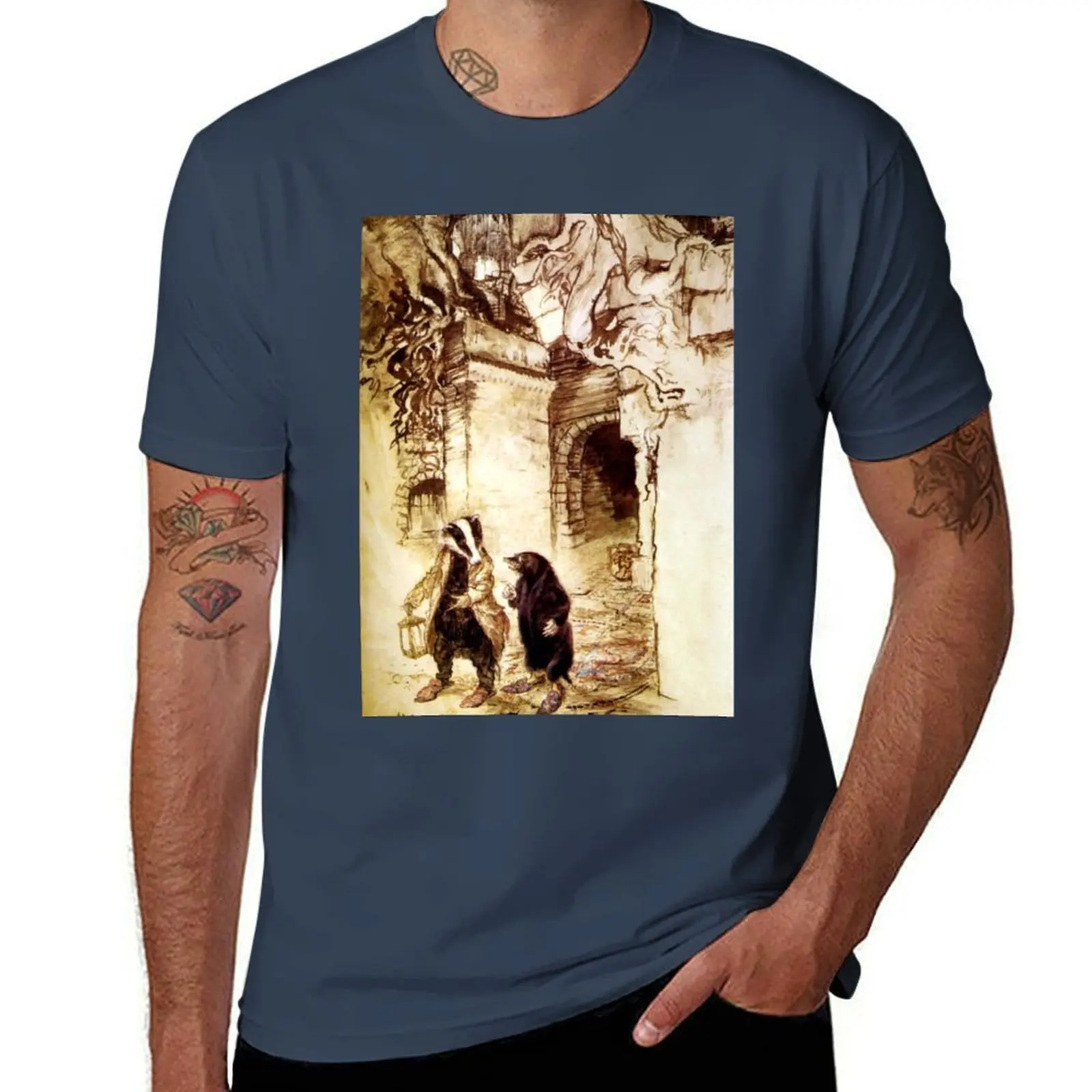 

Badger and Rat in the Tunnels - The Wind in the Willows, Arthur Rackham T-Shirt Functional Casual Short Sleeve Tee