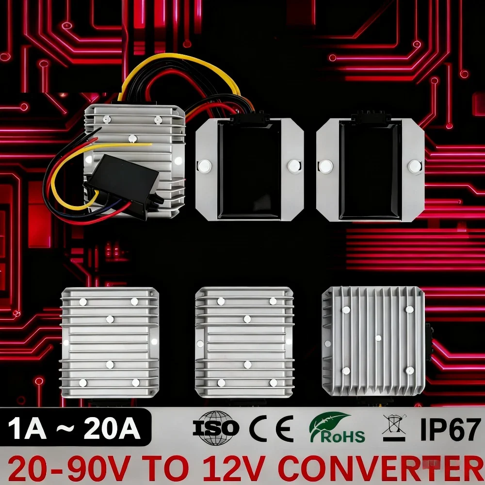 20-90V to 12V 5A 10A 15A 20A DC Converter Step Down Power Supply Transformer Voltage Regulator 24V 36V 48V 60V 72V Car CE ROHS