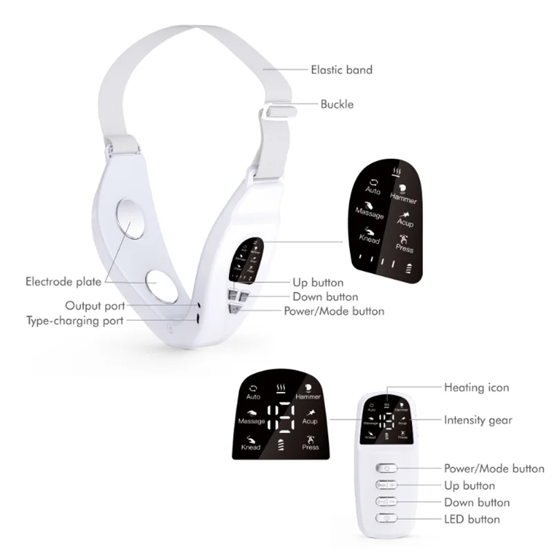 جهاز تجميل على شكل حرف V مكركرنت EMS مدلك للوجه مع جهاز علاج حراري واهتزاز مزدوج للذقن على شكل حرف V