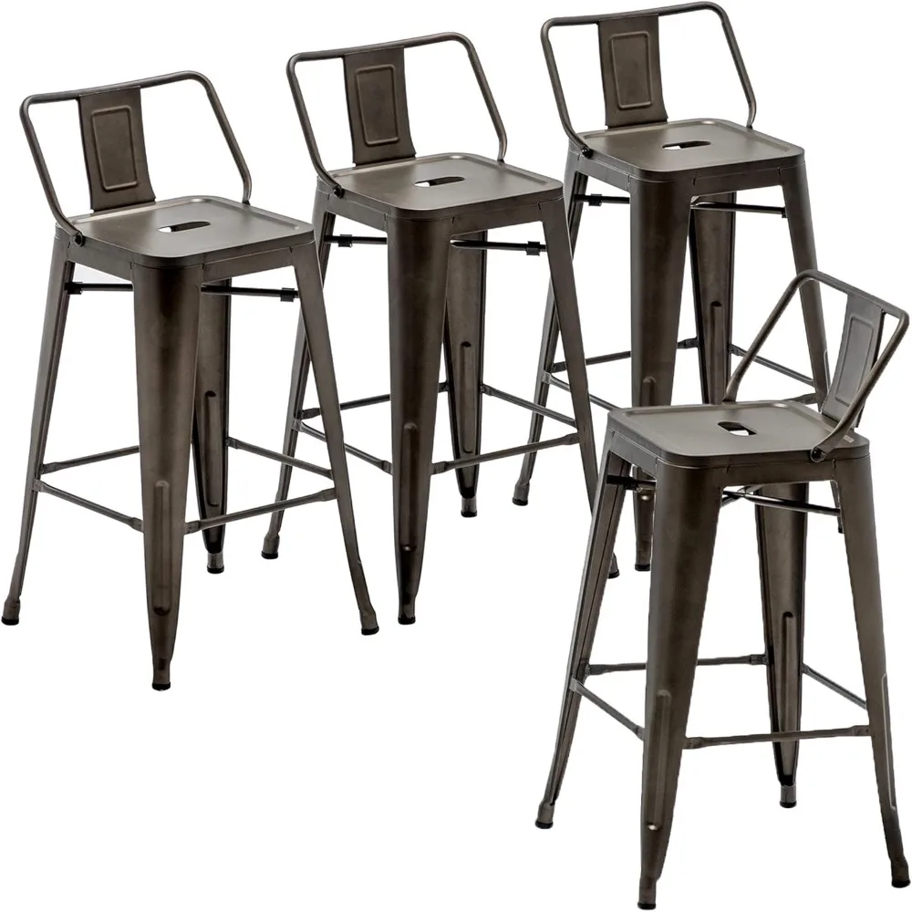 Metal Barstools Set of 4 Industrial Bar Stools Counter Stools with Backs Indoor-Outdoor Counter Height Bar Stools