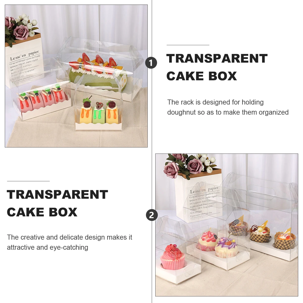 

6Pcs Cake Box PET Technology Simple Style Wonderful Storage Safe Healthy Reusable Cake Packaging Container Dessert Box