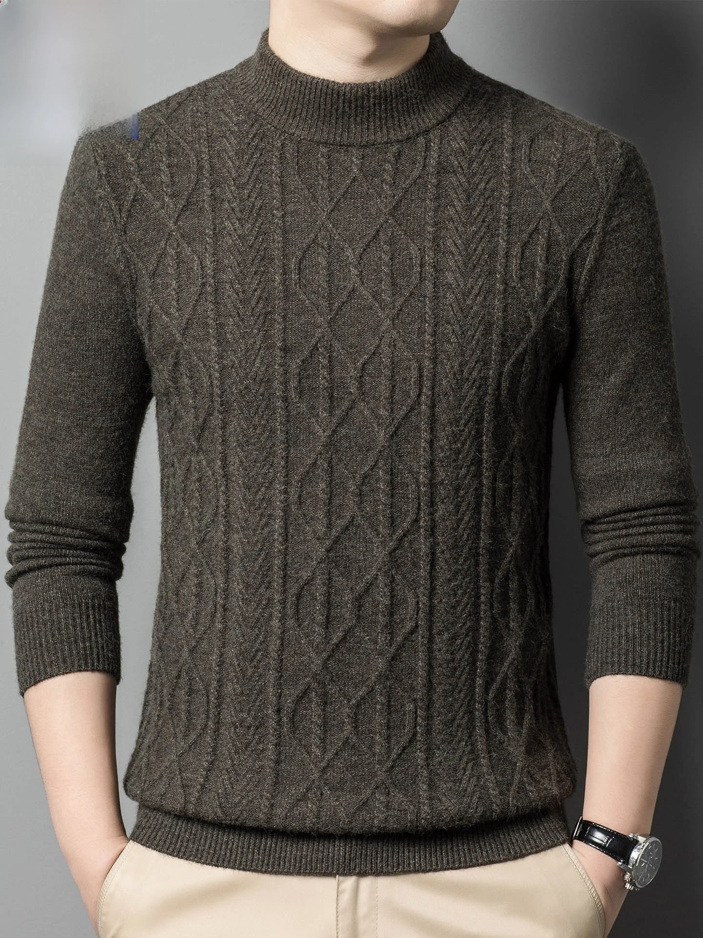 

Thiened Pure Wool Knitted Sweater Turtlene Faion Ci Busin Casual Sle Winter Warm Fluffy Knitwear for Middle-Aged...