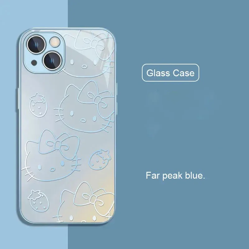 Luxury Hello Kitty Metallic-Color Phone Case For IPhone X XR XS 16 15 14 13 12 Mini 11 Pro Max 7 8 SE 20 Plus Glass Hard Cover