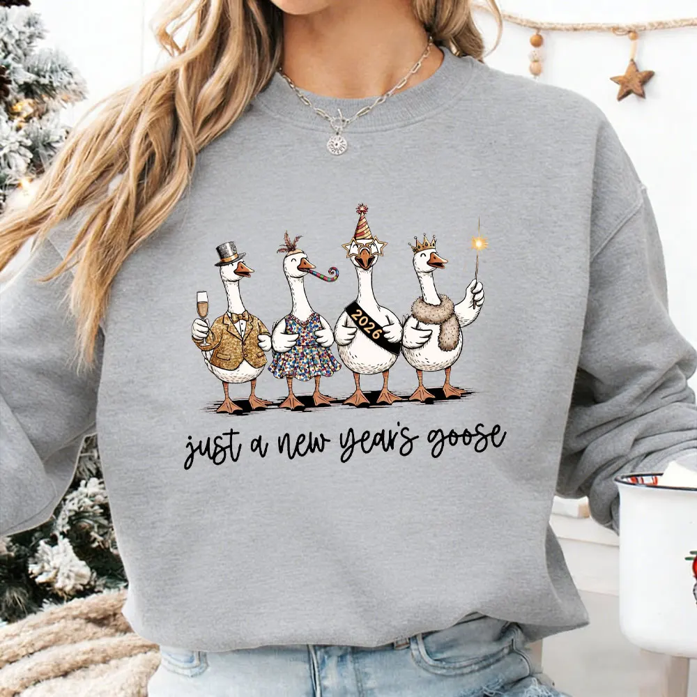 مجرد سنة جديدة أوزة موضة سترة نسائية غير رسمية مضحكة 2026 سنوات جديدة سنة جديدة سعيدة أوزة احتفالية أوزة بلوزات النساء #3