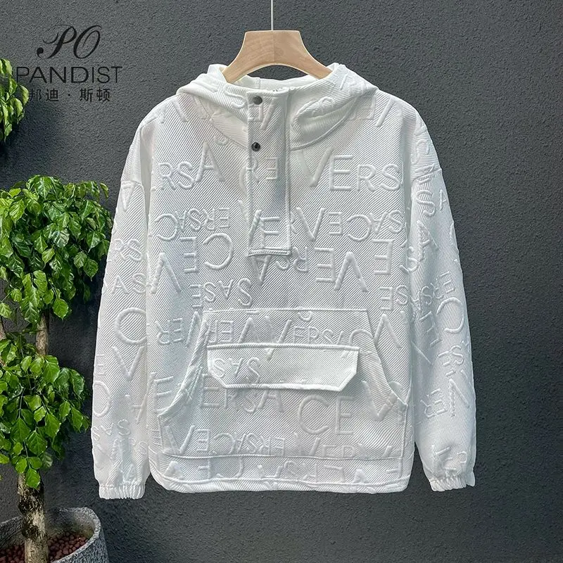 Men\'s Fleece Hoodie Sweatshirt Casual Style Solid Color Long Sleeve Solid Pullover Luxury 3D Letter Designer Sweatshirt Jacket