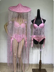 New Tassel Hat Stage Costume Nightclub Singer Dancer Performance Rave Clothes Female Fringe Biniki Gogo Jazz Dancing Wear ﻿