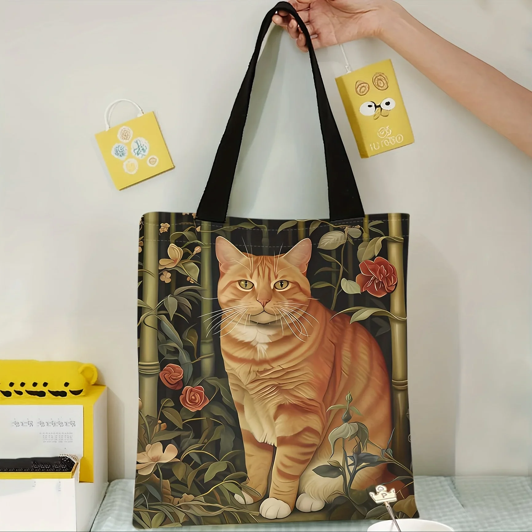 Bamboo Grove Little Orange Cat Pattern Bedruckte lässige Tragetasche Rucksack Multifunktionale Handtasche Strandtasche Bedruckte Einkaufstasche