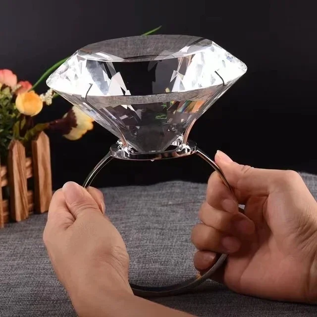 15cm Crystal Glass Large Diamond Ring Crystal  big diamond  decoration creative  company annual anniversary Wedding Decoration