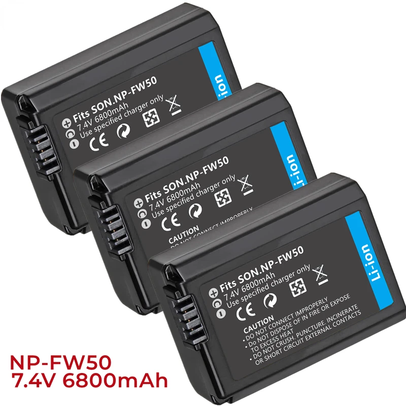 6800mAh NP-FW50 Camera Battery Set Compatible With Sony AlphaA6000,A6500,A6300,A6400,A7,A7II,A7RII,A7SII,A7S,A7S2,A7R