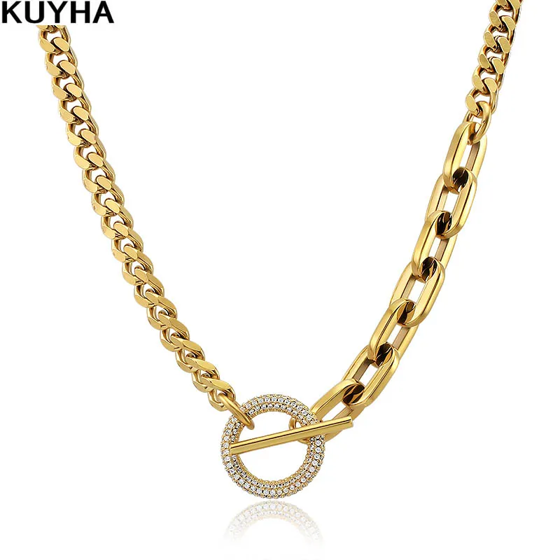 Military Cuban Chain Crystals Link T toggle Clasp Thick Link Chains Necklace Women Minimalist Choker Necklace hip hop jewelry