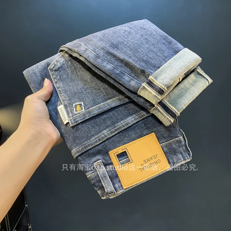 2024 autumn jeans men's affordable luxury fashion trendy embroidered printed stretch all-matching slim fit denim long pants