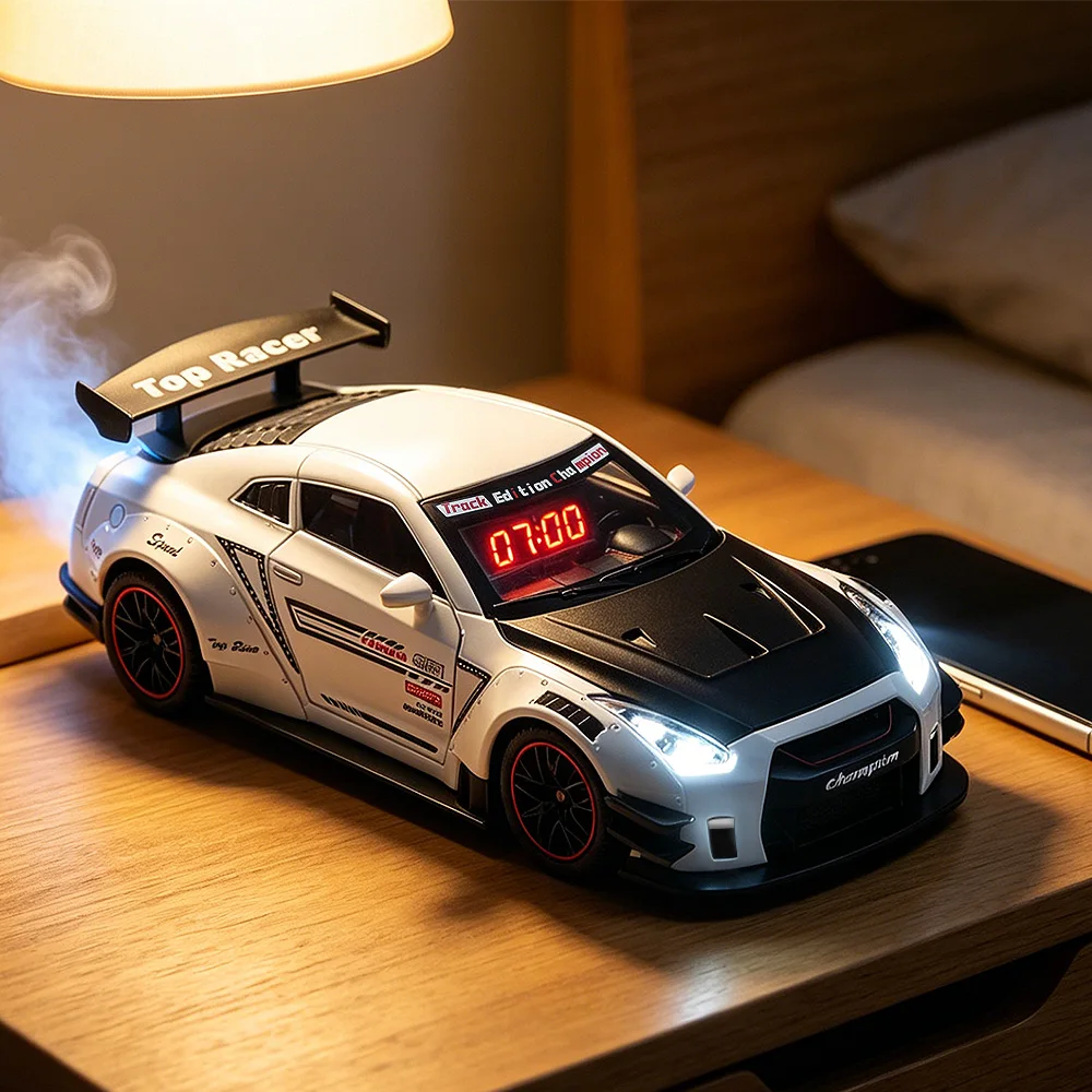 

1pcs Car Alarm Clock,Rechargeable Battery Hyper Car Clock with Engine Sound,LED Flashing Light & Mist Spray,Remote Adjust Volume