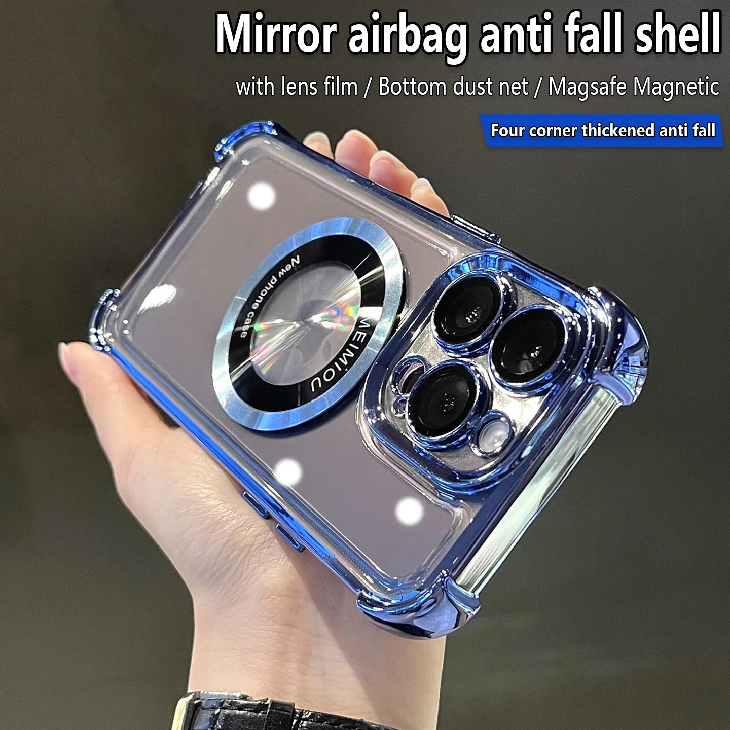 

New Originality Plating Airbag Anti Fall Case for iPhone 16 15 14 13 12 11 Pro Max Plus Anti-Fingerprints Magsafe Magnetic Cover