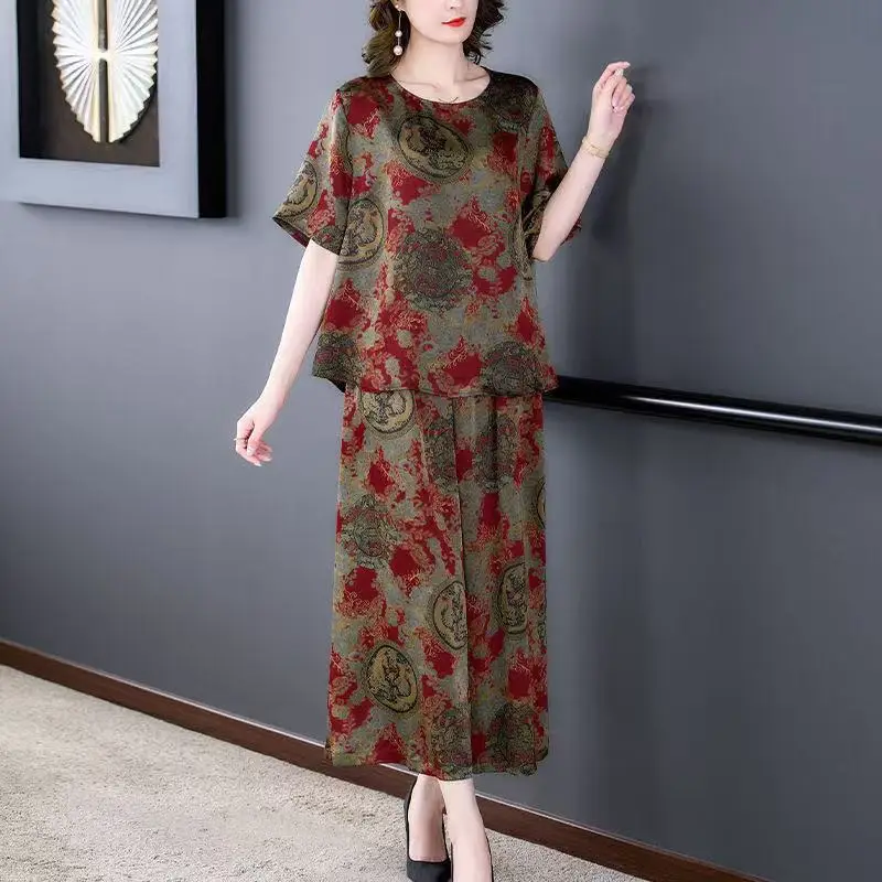 

Women's Clothing Middle-aged and Elderly Summer Thin Retro Suit Loose New Elastic Home Wear Outdoor Wear