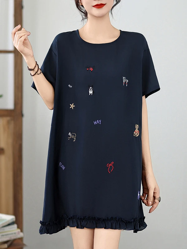 Ele brodé travail lourd T-shirt Dr femme mi-longue âge-défense jupe coréenne Sle trajet été Dr