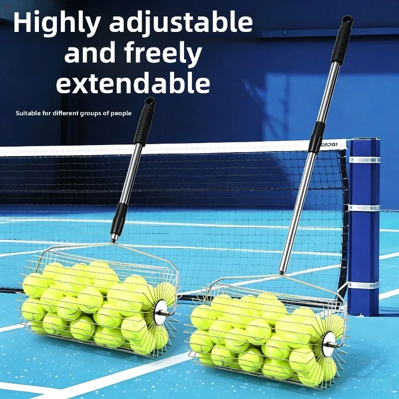 Hand Push Tennis Ball Picker Stainless Steel Telescopic Automatic Quick Collector Large Capacity Accessory