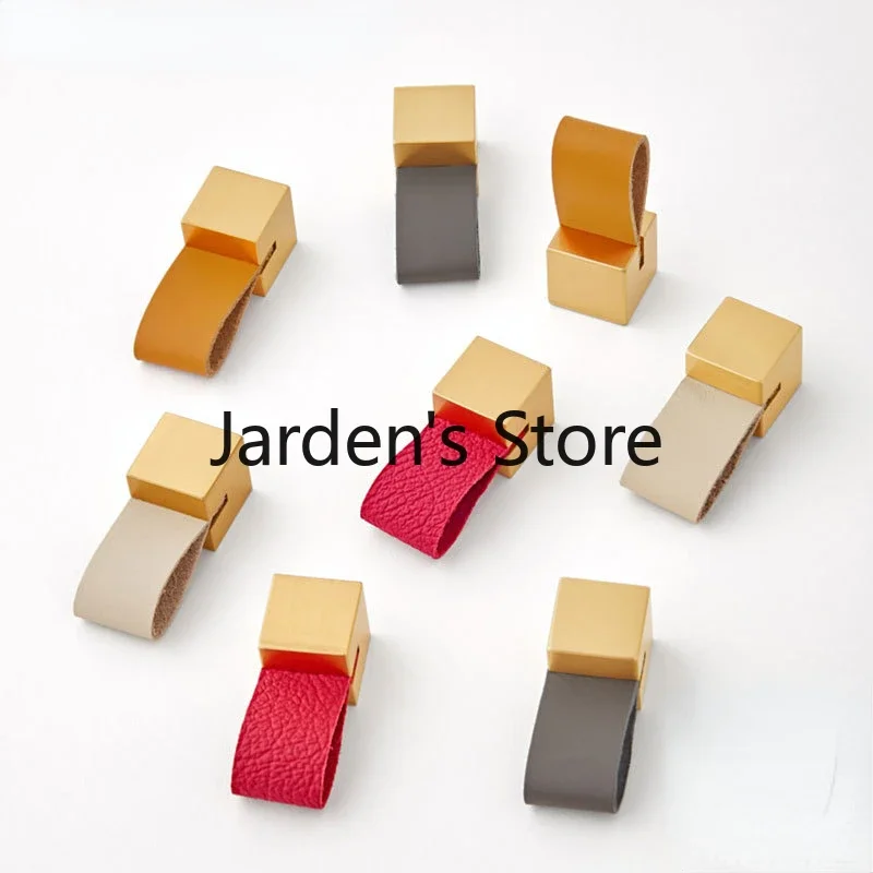 High End Brass New Style Square Leatherwear Handle  Simple Personality Cabinet Wardrobe Drawer Colorful Cabinet Door Handle