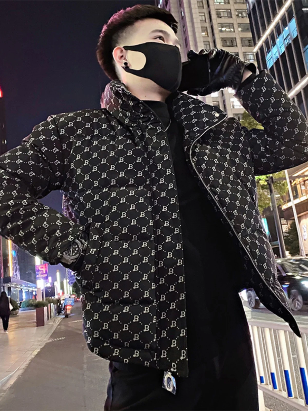 

Утепленная мужская хлопковая куртка с принтом и воротником-стойкой, зимняя верхняя одежда 2024 года, новая модель, теплая, молодежная, модная, стандартной длины