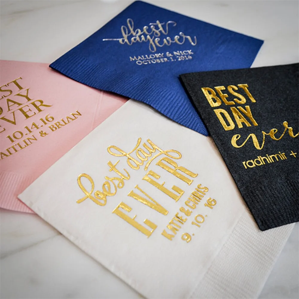 Custom Best Day Ever Party Napkins, Personalized Wedding Napkins, Custom Napkins, Rehearsal Dinner Napkins, Custom Cocktail Napk