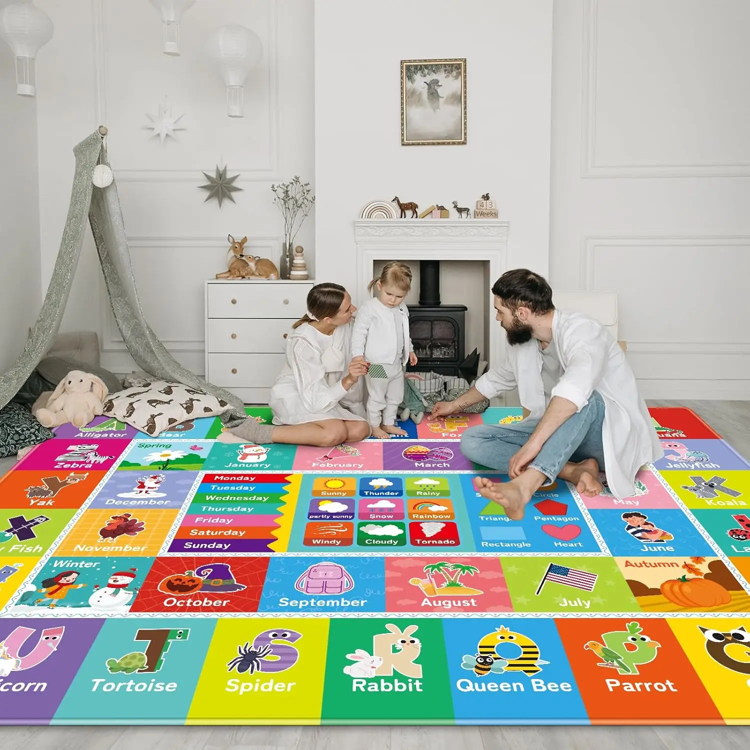 Cartoon Early Education Interactive Floor Mat Living Room Sofa Rug Nursery Kid's Play Mat Bedroom Rug Parent-child Activity Rug