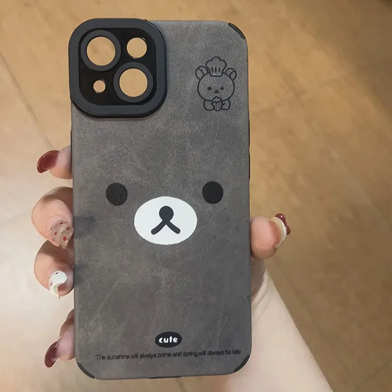 

Rilakkuma Suede Silicone Phone Case for iPhone - All-Inclusive Anti-Fall Toy Figure Compatible with Various iPhone Models