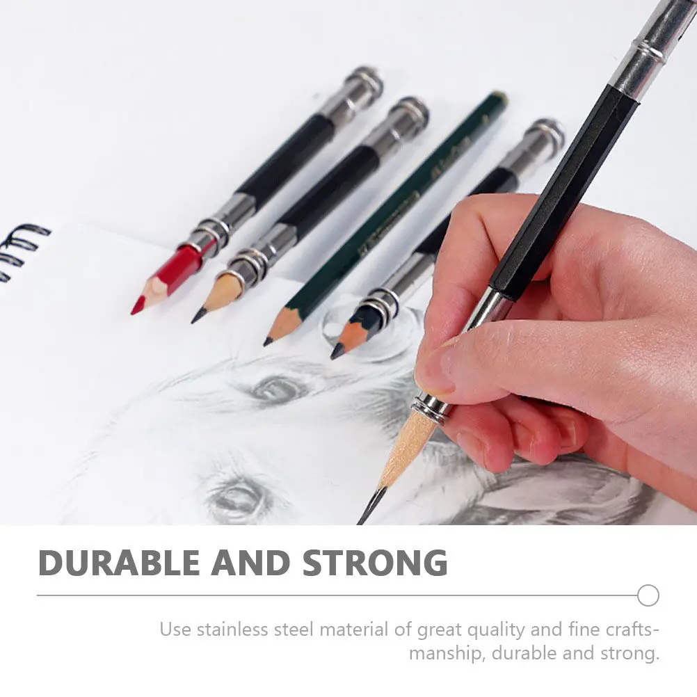 12Pcs Strong Stainless Steel Pencil Extender Lengthener Holder Lightweight Portable for School Office Studio Art Class Daily