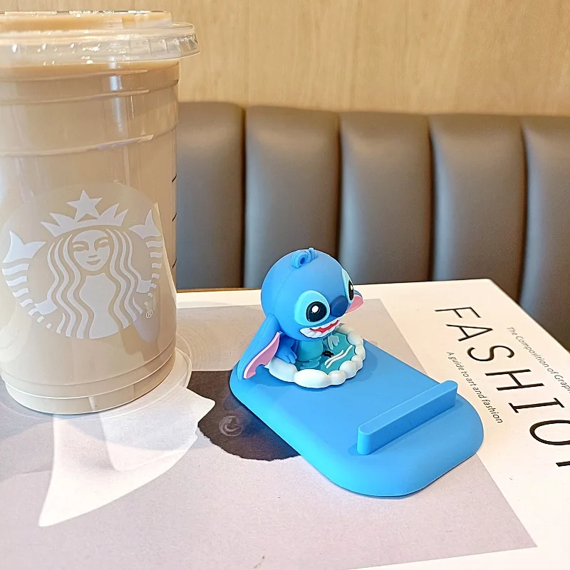 Disney Stitch Mobile Phone Holder Anime Figure Scrump Modeling Flat IPad Lazy Holder Portable Foldable Holder Car Decorations