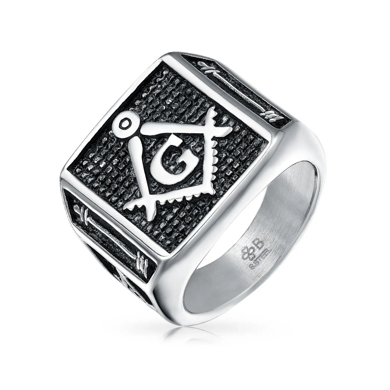 

Mystique Black Signet Freemason Square Compass Stainless Steel Ring for Men Gift