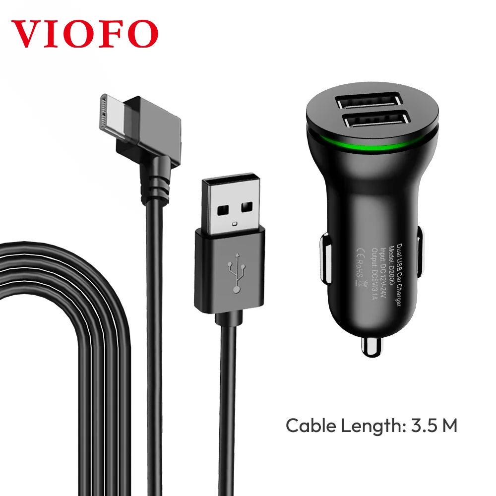 VIOFO TYPE-C Dual USB Car Charger With 3.5M Power Cable for A119 Mini
