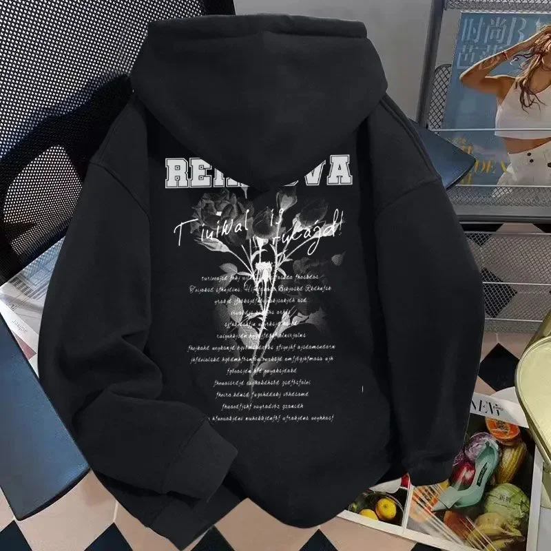 

Свободные молодежные осенние и зимние толстовки со шнуровкой на спине для мужчин и женщин, новинка 2025 года, модная студенческая одежда с капюшоном